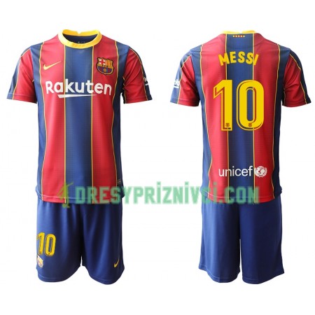 Fotbalový Komplet FC Barcelona Lionel Messi 10 Dětské Domácí 2020-2021 Krátký Rukáv (+ trenýrky)